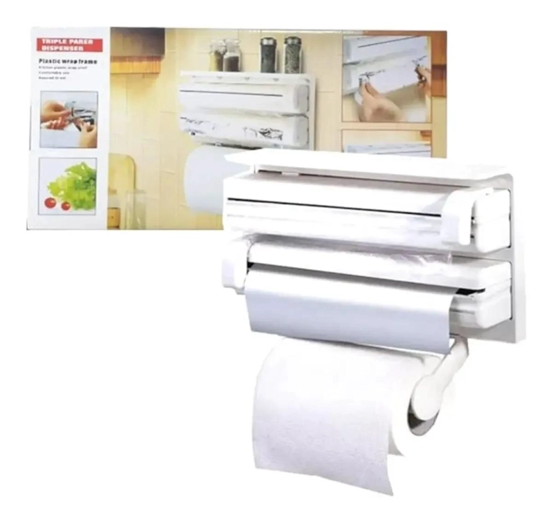 DISPENSADOR TRIPLE DE PAPEL PARA COCINA EN PLASTICO RESISTENTE - 6