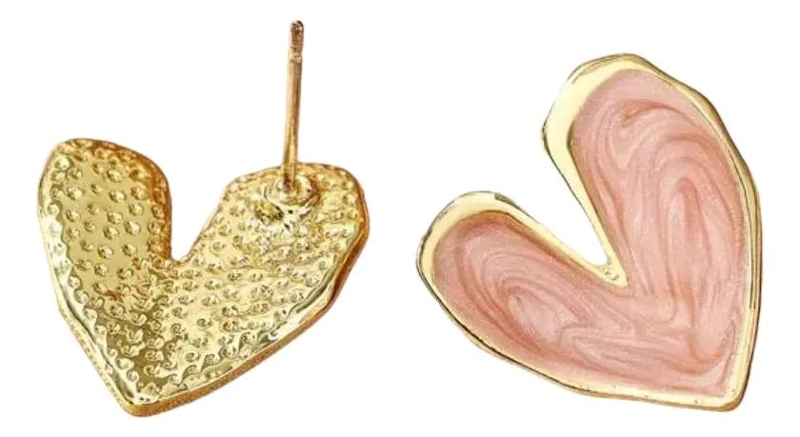 AROS ELEGANTES DE CORAZON NACARADO CON BAÑO DE ORO 18K - 1