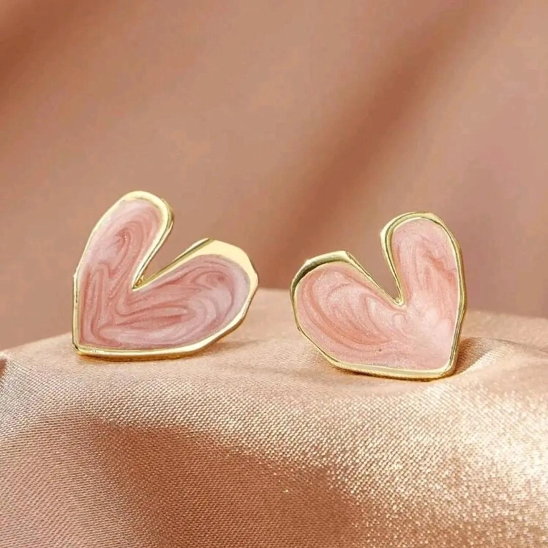AROS ELEGANTES DE CORAZON NACARADO CON BAÑO DE ORO 18K - 2