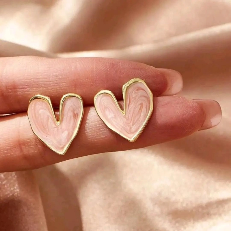AROS ELEGANTES DE CORAZON NACARADO CON BAÑO DE ORO 18K - 3