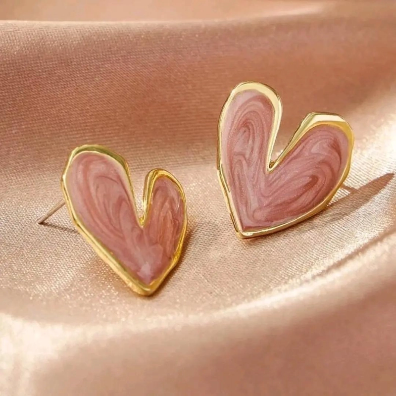 AROS ELEGANTES DE CORAZON NACARADO CON BAÑO DE ORO 18K - 4