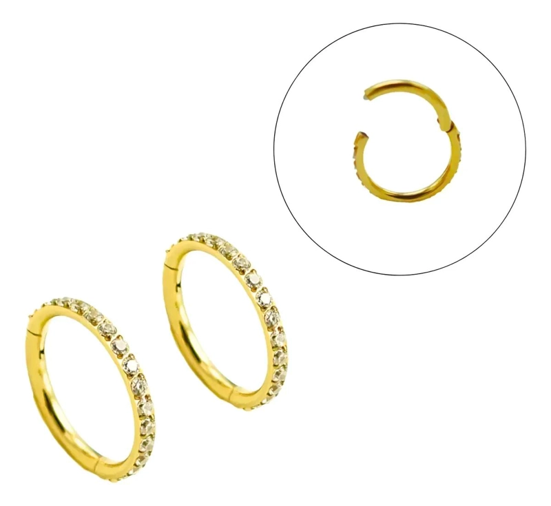 ARGOLLAS DE PIERCING DE TITANIO CON ZIRCONIA DORADA 10MM - 1