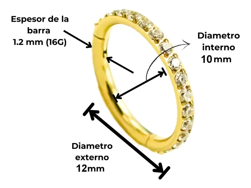 ARGOLLAS DE PIERCING DE TITANIO CON ZIRCONIA DORADA 10MM - 2