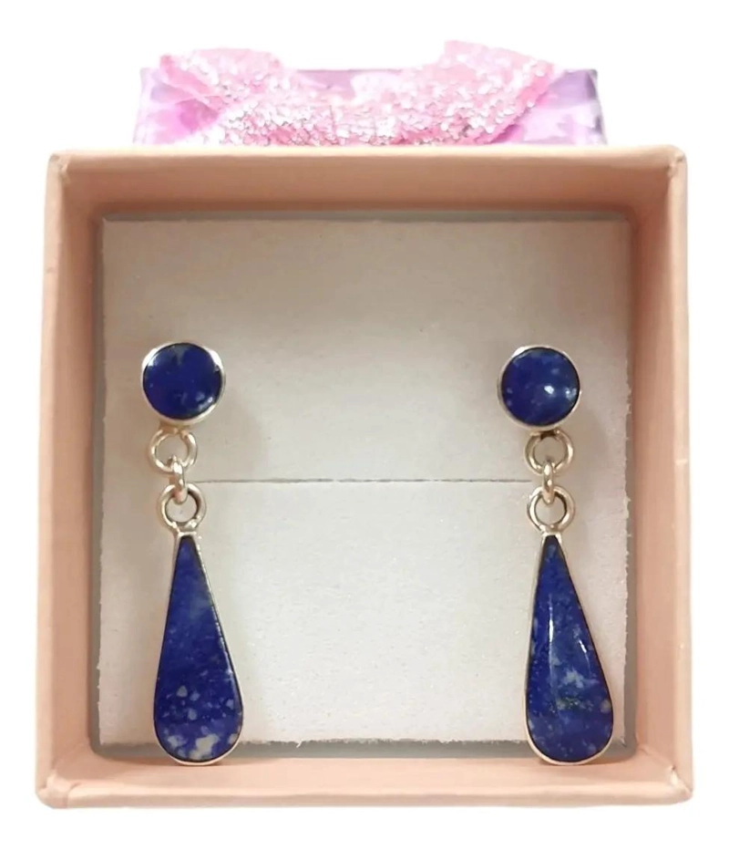 AROS DE PLATA 950 CON LAPISLAZULI EN FORMA DE GOTA - 1