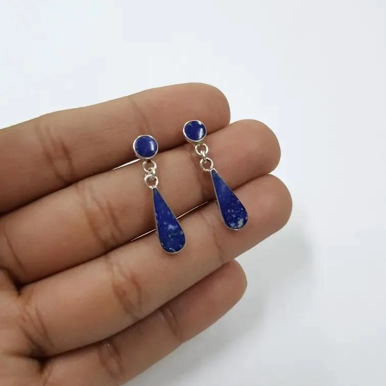 AROS DE PLATA 950 CON LAPISLAZULI EN FORMA DE GOTA - 2