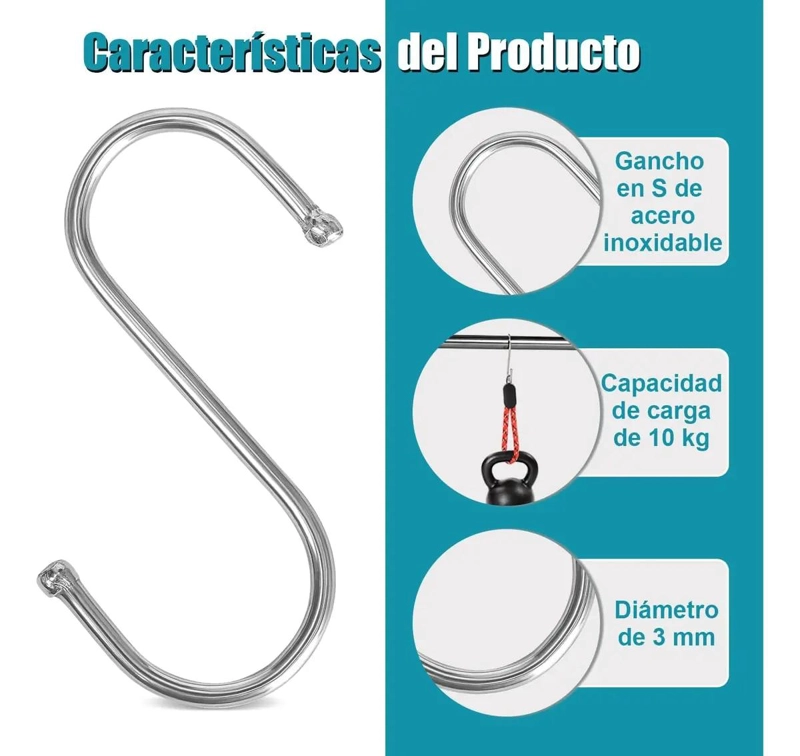 PAQUETE DE 20 GANCHOS EN FORMA DE S DE ACERO INOXIDABLE DE 9 CM - 3