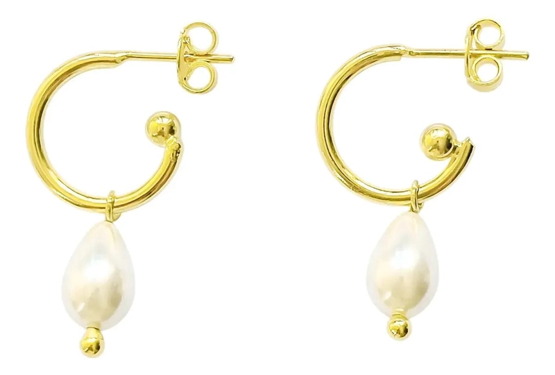 AROS GOTA CON PERLA SHELLPEARL ENCHAPADO ORO 18K - 1