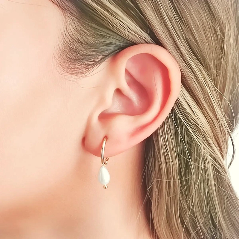 AROS GOTA CON PERLA SHELLPEARL ENCHAPADO ORO 18K - 3