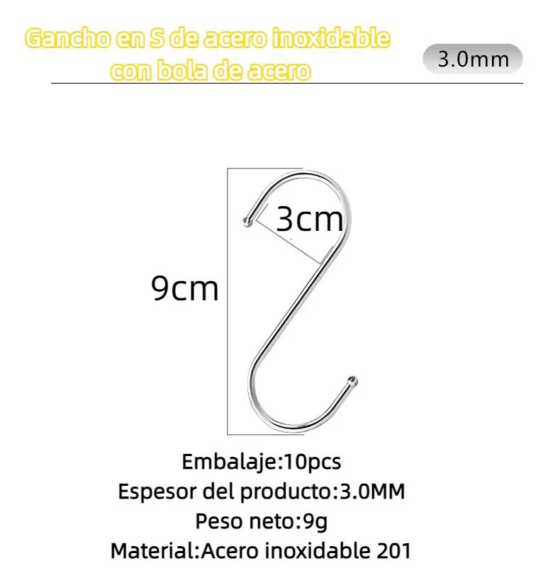 JUEGO DE 20 GANCHOS EN S DE ACERO INOXIDABLE PARA COLGAR - 10