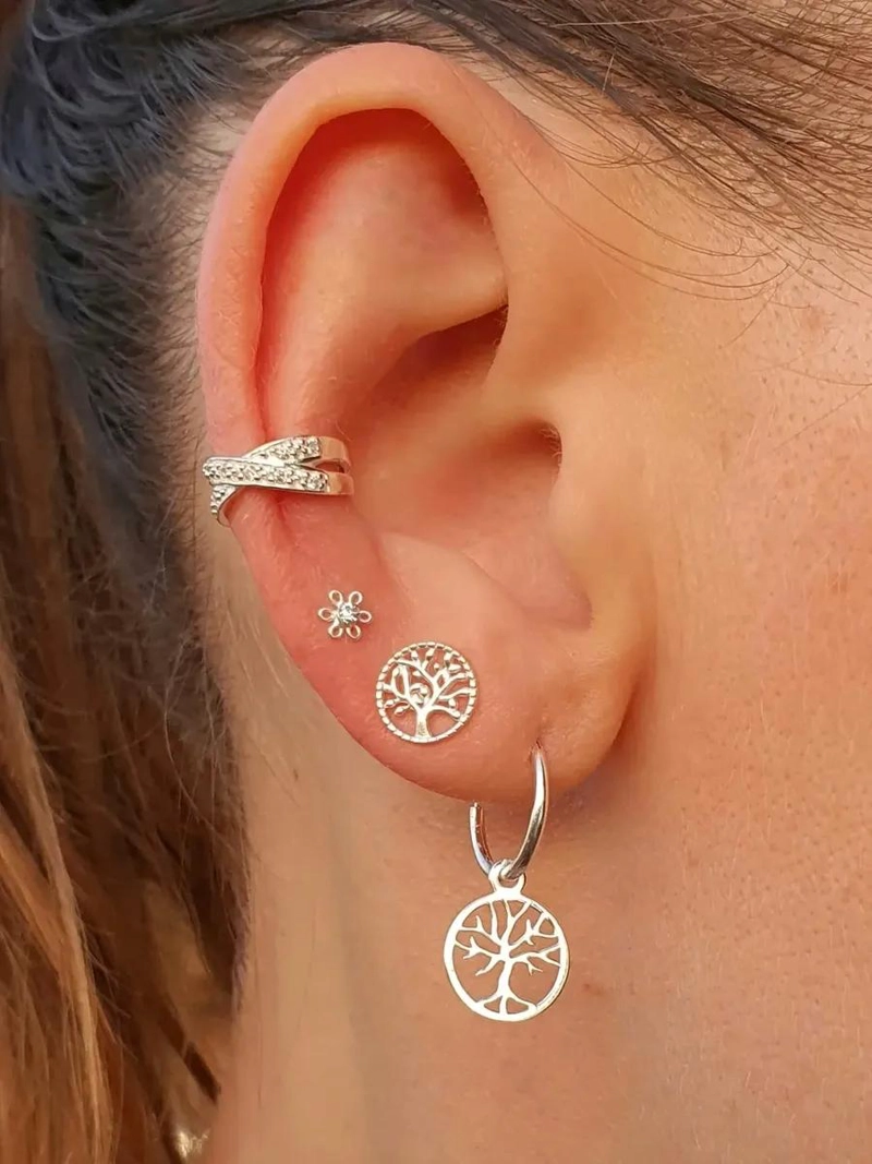 AROS DE PLATA 925 ARBOL DE LA VIDA DISEÑO MANDALA - 2