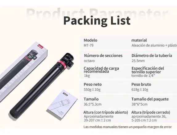 TRIPODE EXTENSIBLE DE ALUMINIO PARA FOTOGRAFIA Y VIDEO - 9
