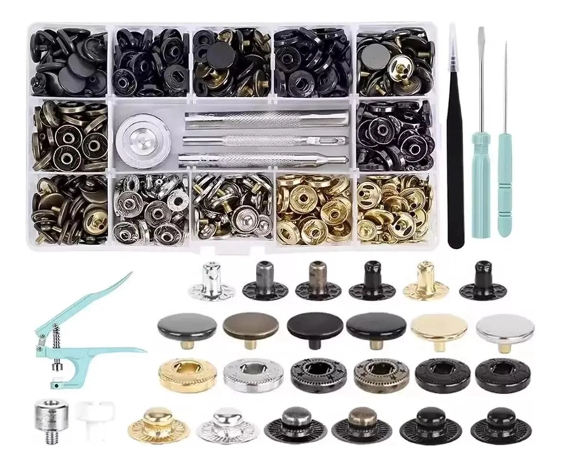 KIT DE BROCHES A PRESION CON HERRAMIENTAS Y 120 JUEGOS DE CIERRES - 1