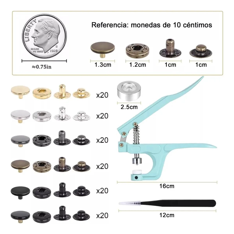 KIT DE BROCHES A PRESION CON HERRAMIENTAS Y 120 JUEGOS DE CIERRES - 2