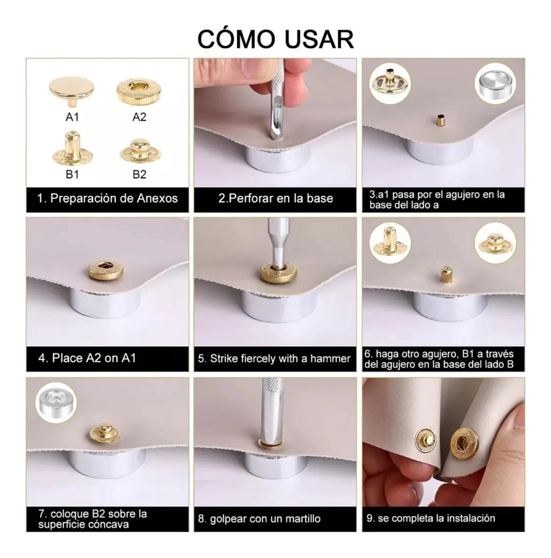 KIT DE BROCHES A PRESION CON HERRAMIENTAS Y 120 JUEGOS DE CIERRES - 3