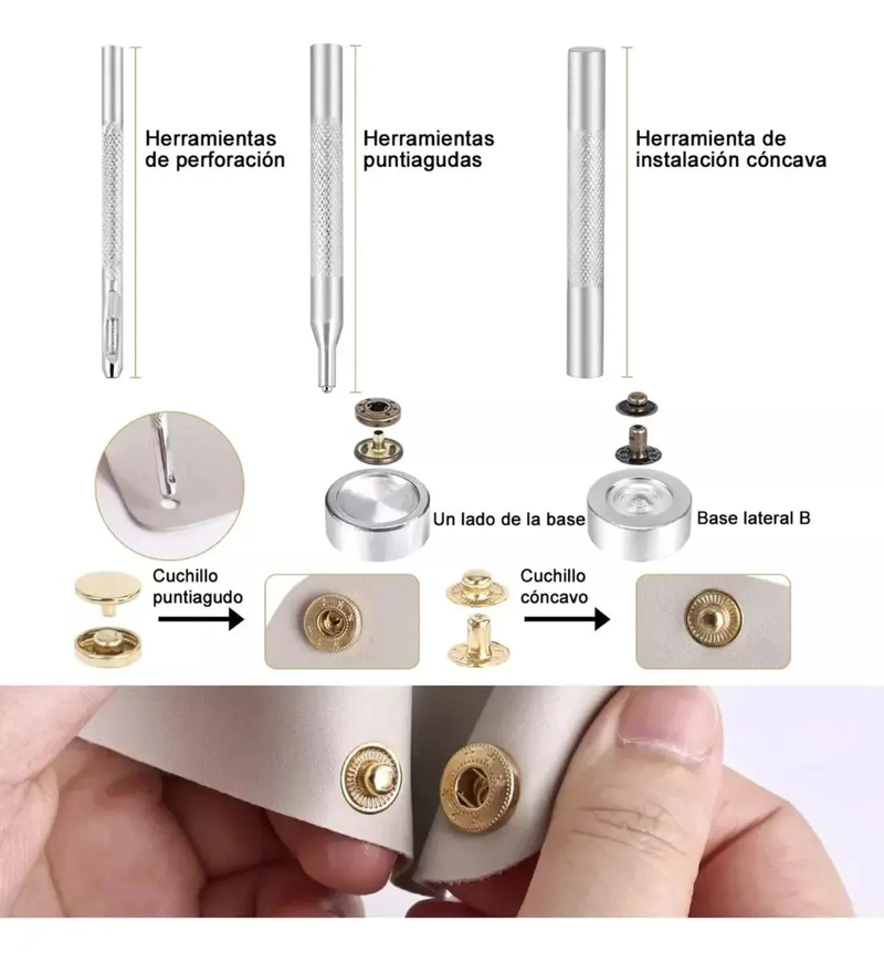 KIT DE BROCHES A PRESION CON HERRAMIENTAS Y 120 JUEGOS DE CIERRES - 4