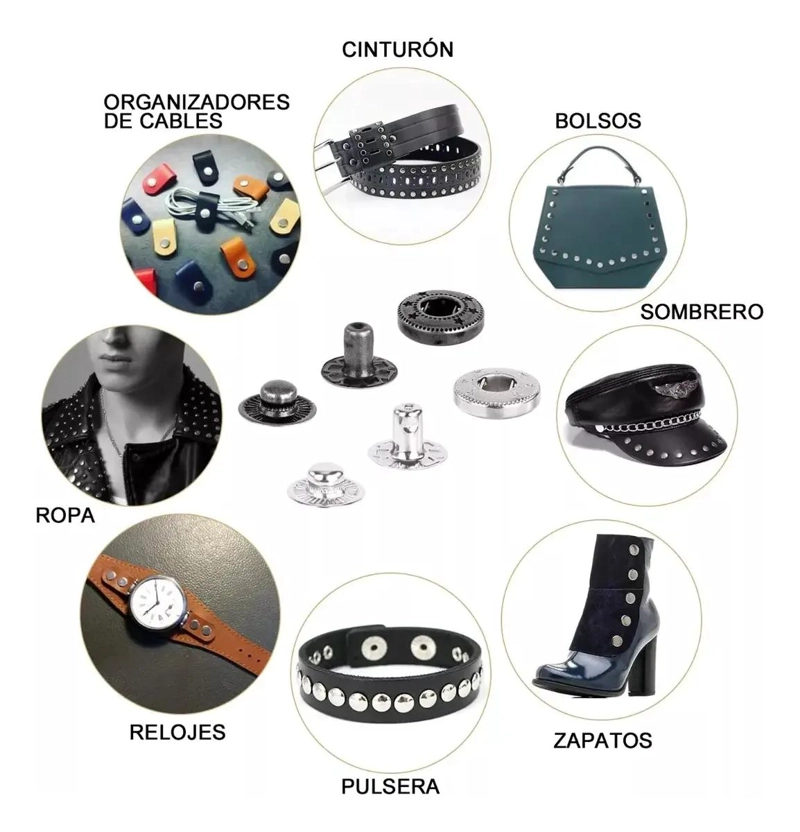 KIT DE BROCHES A PRESION CON HERRAMIENTAS Y 120 JUEGOS DE CIERRES - 6