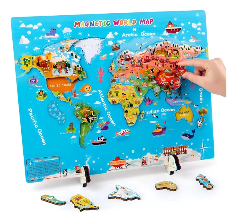 JUEGO DIDACTICO MAPA MUNDIAL MAGNE TICO DE MADERA - 1