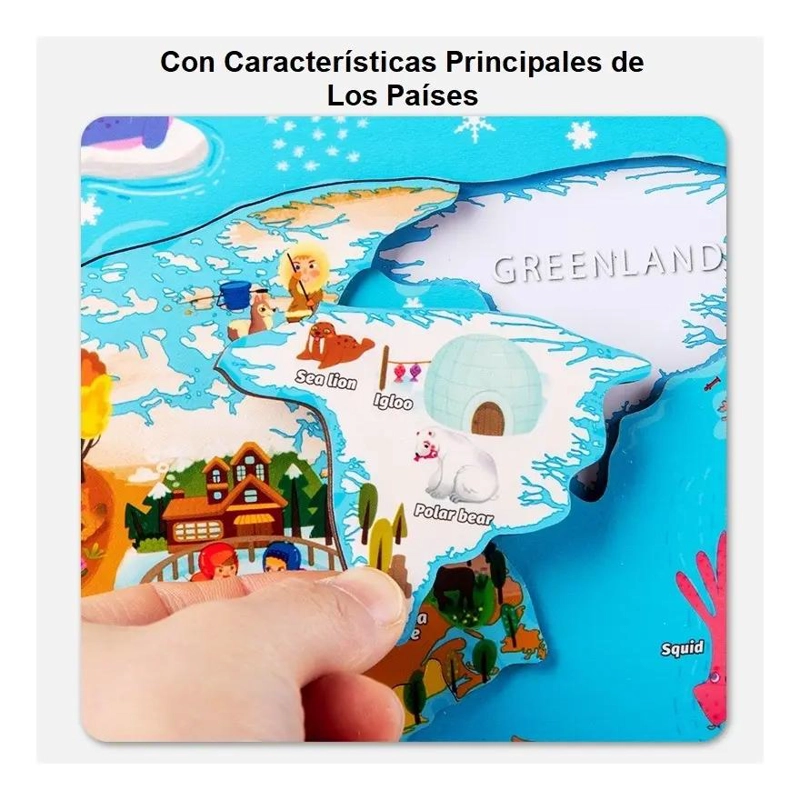 JUEGO DIDACTICO MAPA MUNDIAL MAGNE TICO DE MADERA - 3