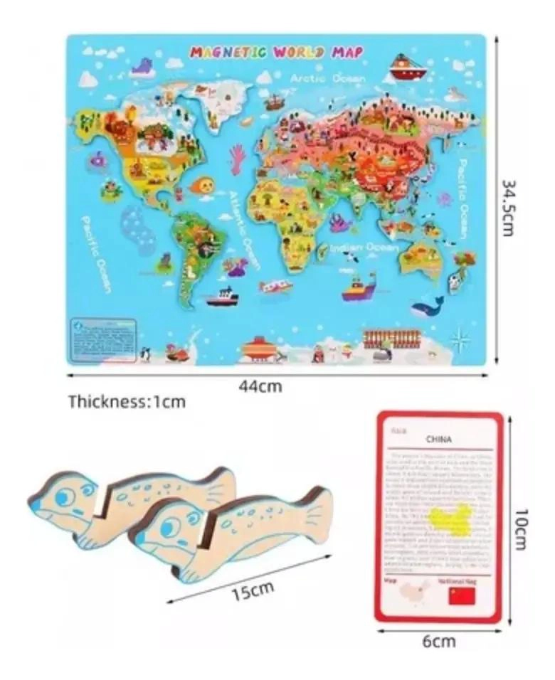 JUEGO DIDACTICO MAPA MUNDIAL MAGNE TICO DE MADERA - 5