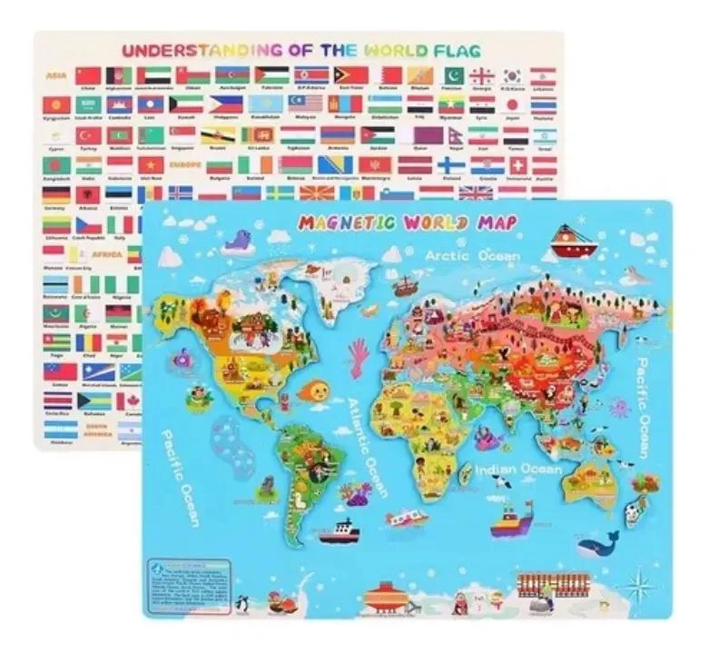 JUEGO DIDACTICO MAPA MUNDIAL MAGNE TICO DE MADERA - 8