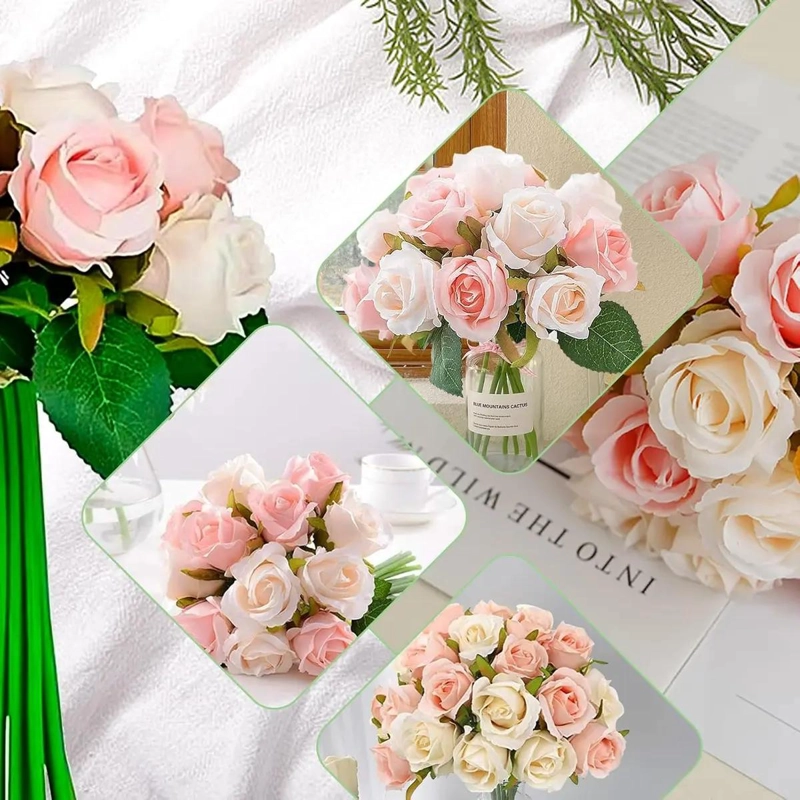 RAMO DE ROSAS ARTIFICIALES CREMA PARA DECORACION Y EVENTOS - 3