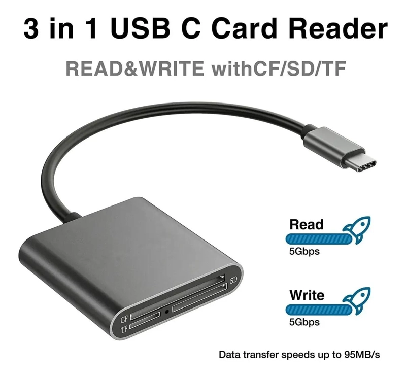 LECTOR DE TARJETAS USB C PARA TF CF SD ALTA VELOCIDAD - 2