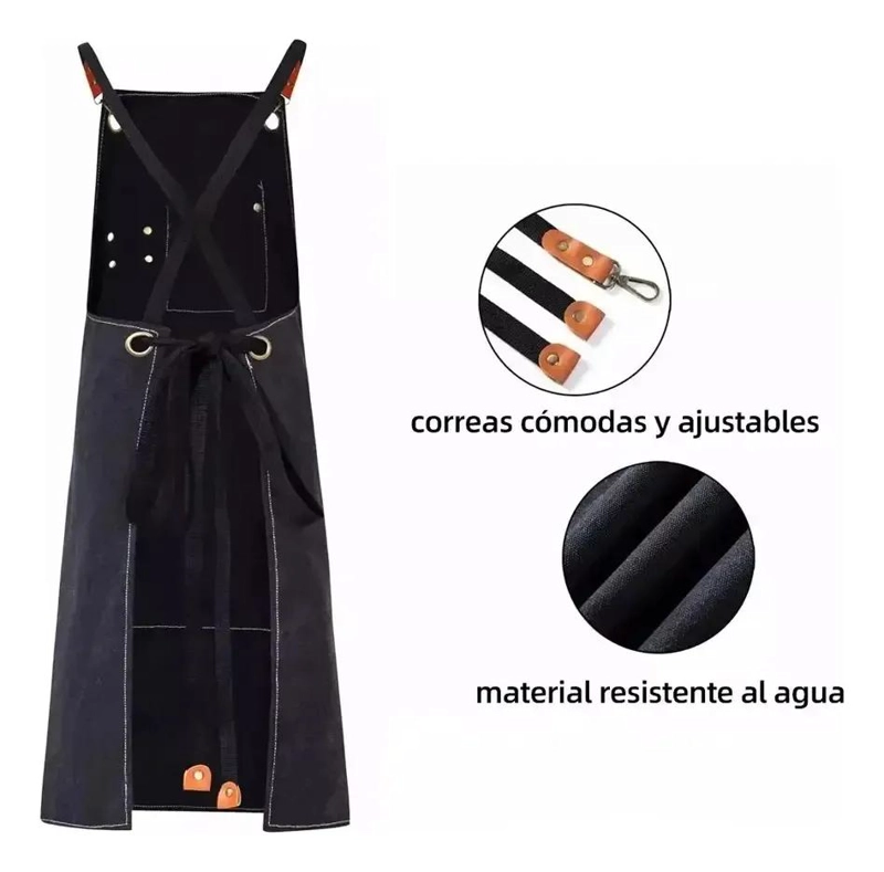 MANDIL DE COCINA MULTIUSOS NEGRO LISO PARA CHEF Y CAFETERIA - 5