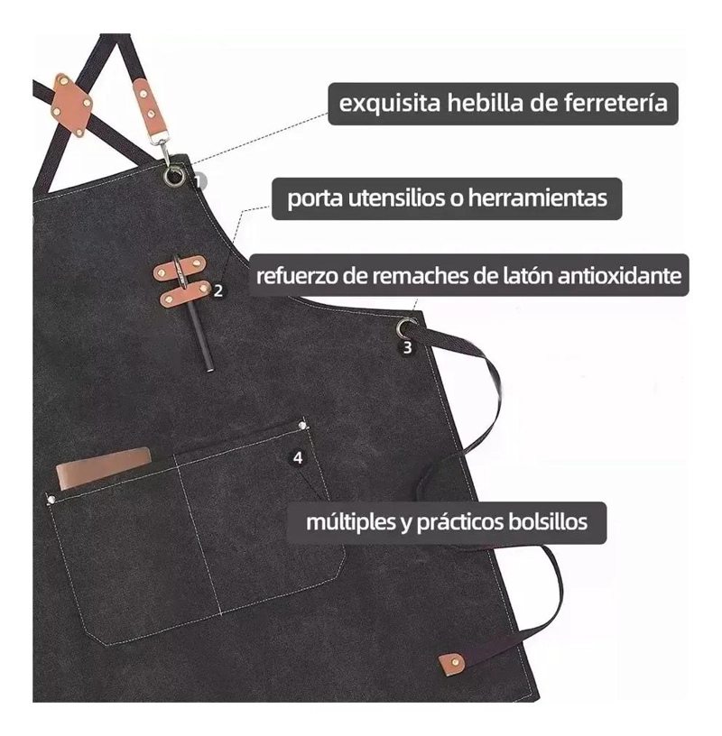 MANDIL DE COCINA MULTIUSOS NEGRO LISO PARA CHEF Y CAFETERIA - 6