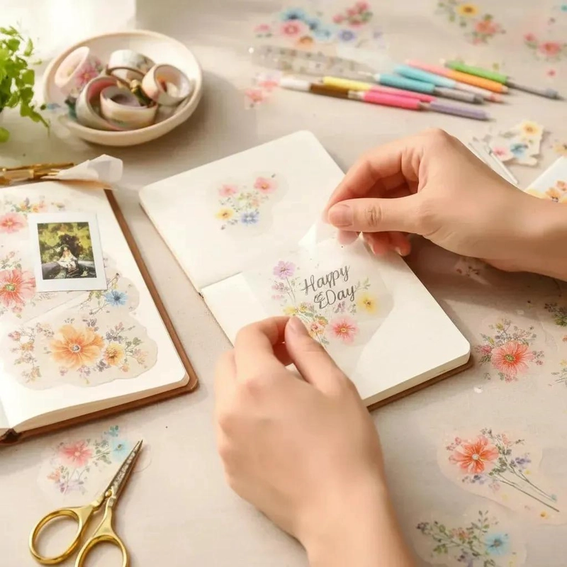 PAPEL ADHESIVO TRANSPARENTE BRILLANTE A4 PARA MANUALIDADES Y ETIQUETAS - 6