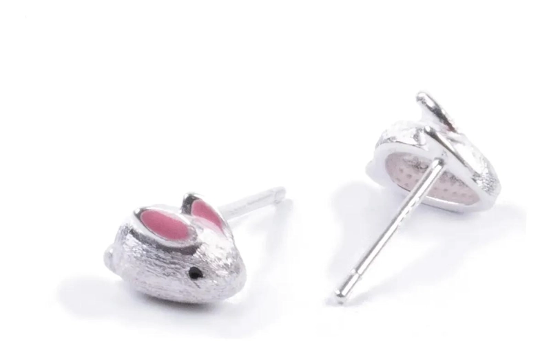 AROS DE PLATA 925 CON DISEÑO DE CONEJITO ESMALTADO - 2
