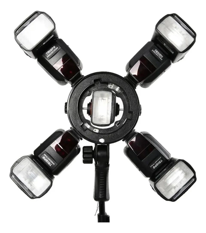 SOPORTE PARA 5 FLASHES CON MONTURA BOWENS Y ROTULA AJUSTABLE - 1