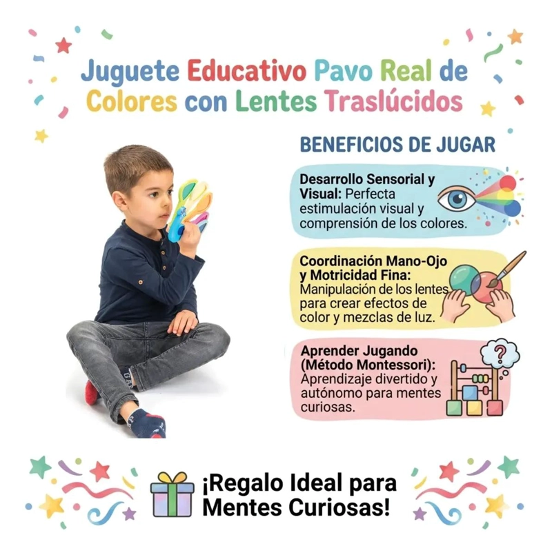 JUGUETE DIDACTICO DE MADERA PAVO REAL PARA APRENDER COLORES - 3