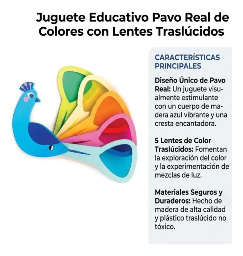 JUGUETE DIDACTICO DE MADERA PAVO REAL PARA APRENDER COLORES - 4