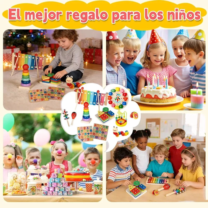 PACK DE 11 JUGUETES DIDACTICOS DE MADERA MULTICOLOR PARA NIÑOS - 10