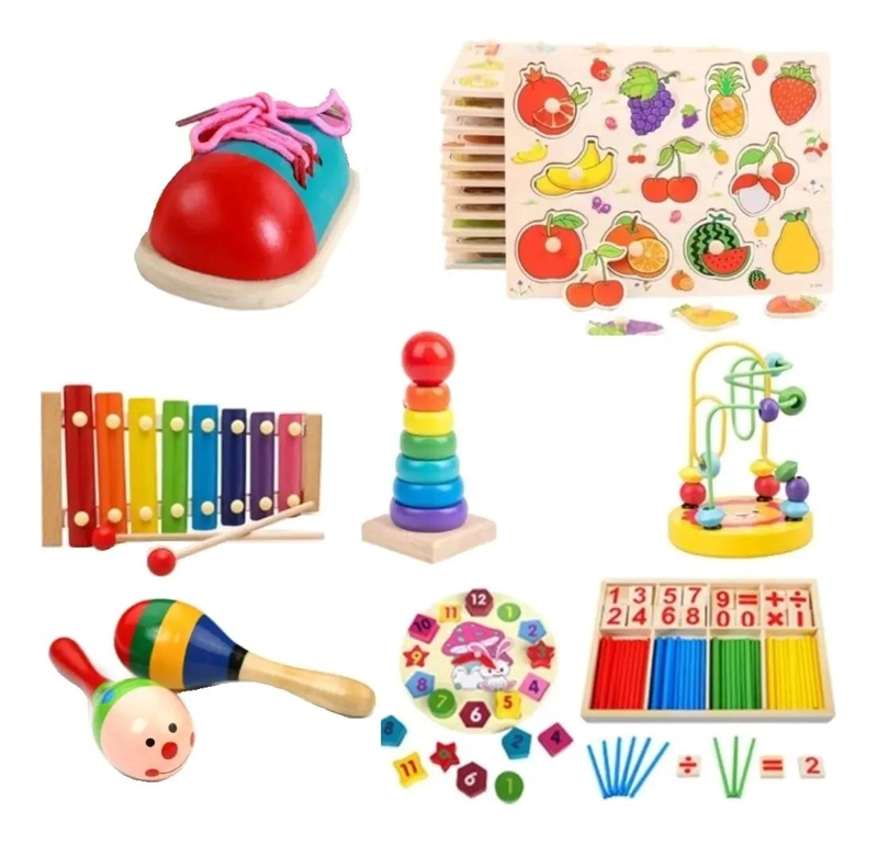 JUEGOS DIDACTICOS DE MADERA PARA NIÑOS, 9 PIEZAS EDUCATIVAS - 1