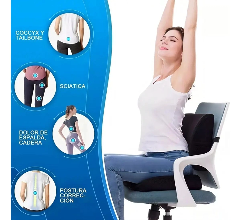 COJIN LUMBAR ERGONOMICO CON ESPUMA VISCOELASTICA PARA SOPORTE DE ESPALDA - 8
