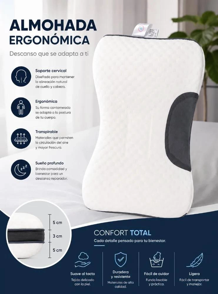 ALMOHADA ERGONOMICA CERVICAL CON DISEÑO ANATOMICO Y TRANSPIRABLE - 6