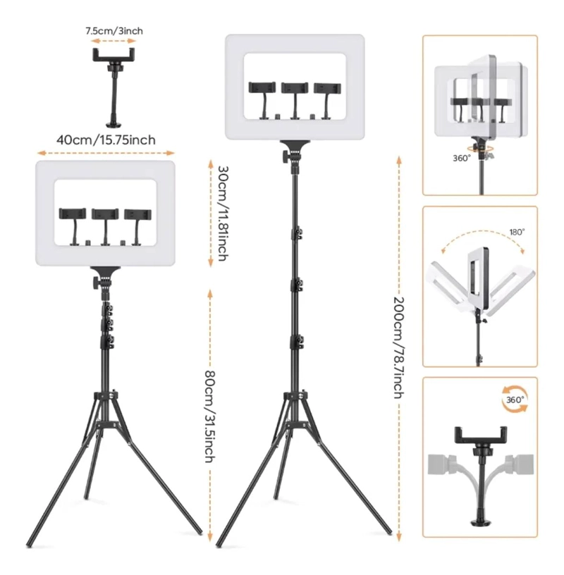 PANEL DE LUZ LED RECTANGULAR 40CM CON SOPORTES FLEXIBLES - 5