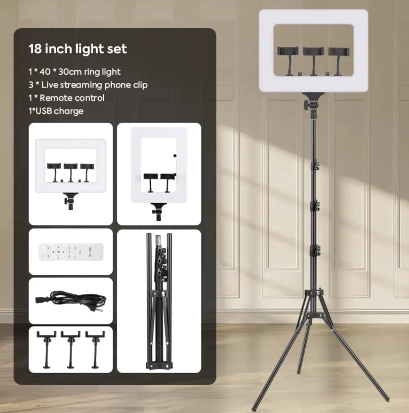 PANEL DE LUZ LED RECTANGULAR 40CM CON SOPORTES FLEXIBLES - 6
