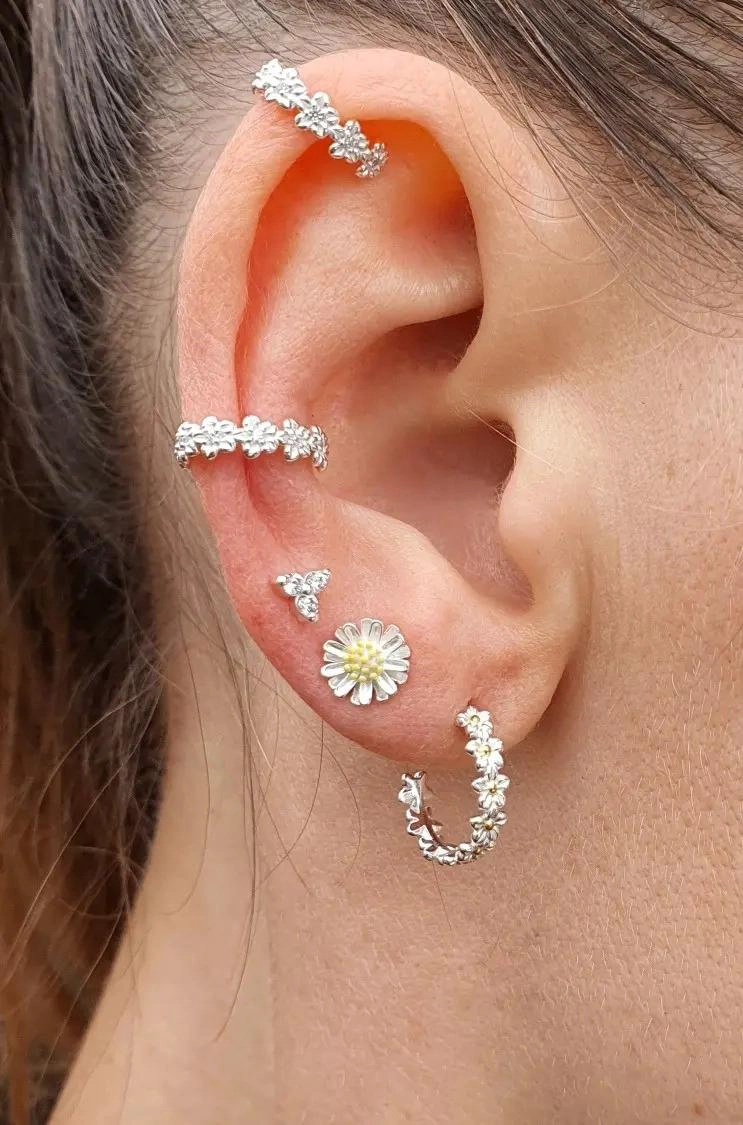 AROS FLOR MARGARITA EN PLATA 925 CON DISEÑO ELEGANTE - 2