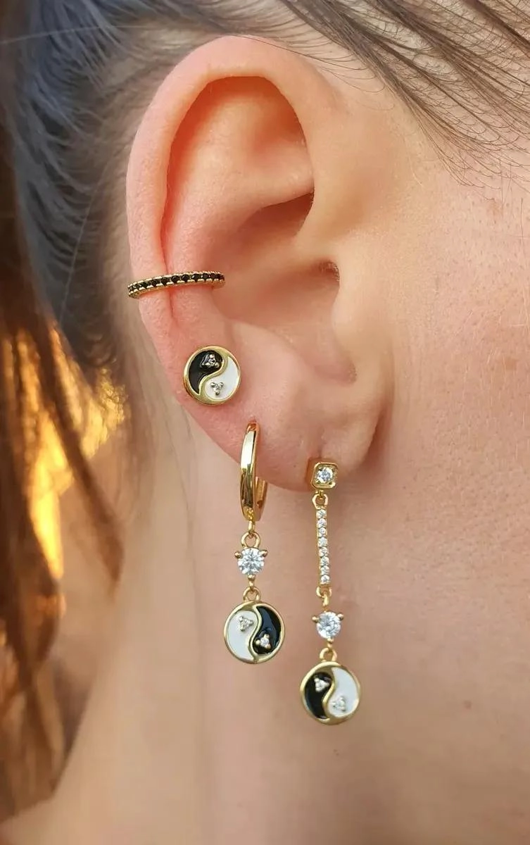 AROS YIN YANG DORADOS EN PLATA 925 CHAPADA EN ORO 18K - 2