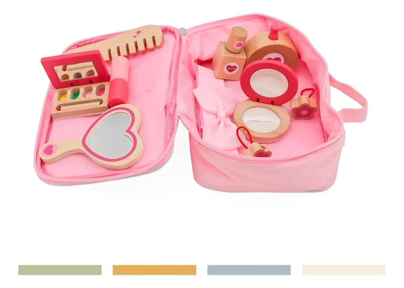 SET DE MAQUILLAJE DE MADERA PARA NIÑOS CON ESPEJO Y ACCESORIOS - 1