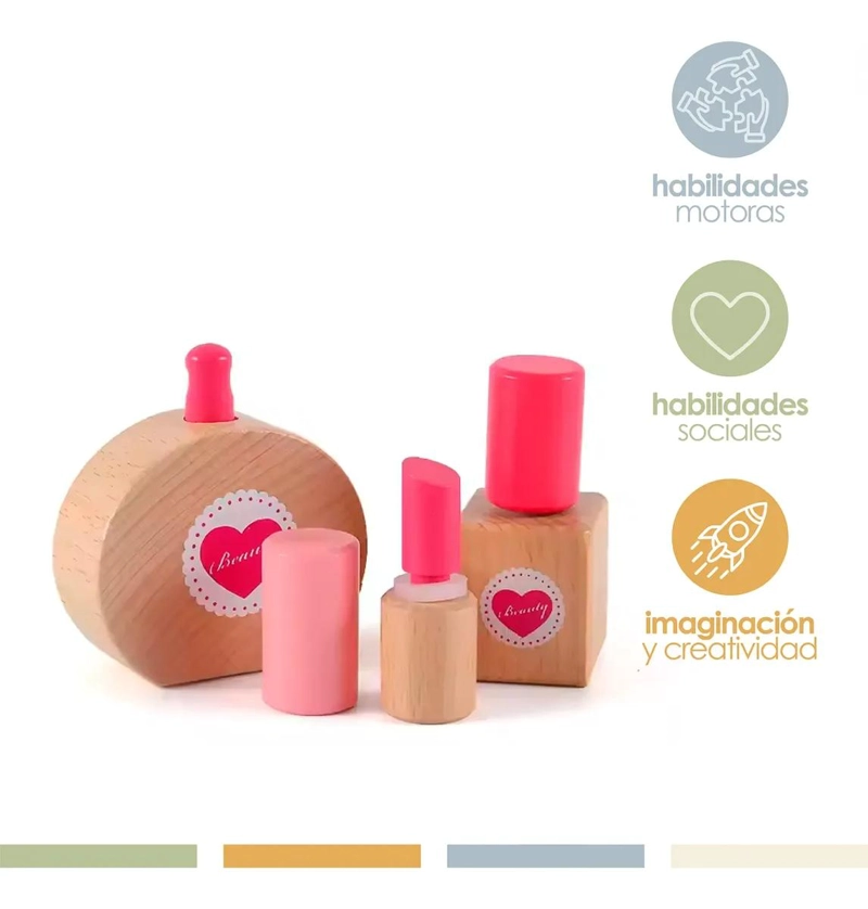 SET DE MAQUILLAJE DE MADERA PARA NIÑOS CON ESPEJO Y ACCESORIOS - 2