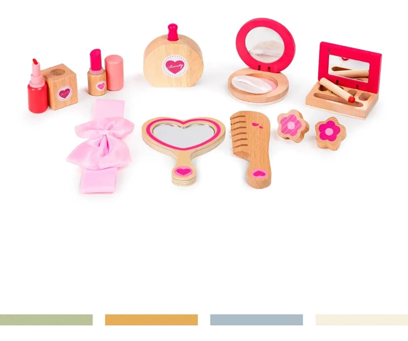 SET DE MAQUILLAJE DE MADERA PARA NIÑOS CON ESPEJO Y ACCESORIOS - 4