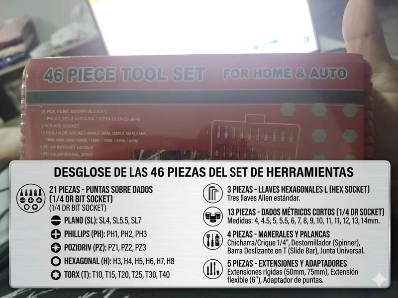 JUEGO SET CHICHARRA HERRAMIENTAS 46 PIEZAS PARA HOGAR Y AUTO - 6