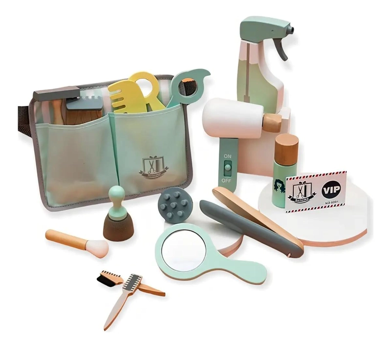 SET DE PELUQUERIA Y BARBERIA DE MADERA 14 PIEZAS - 1