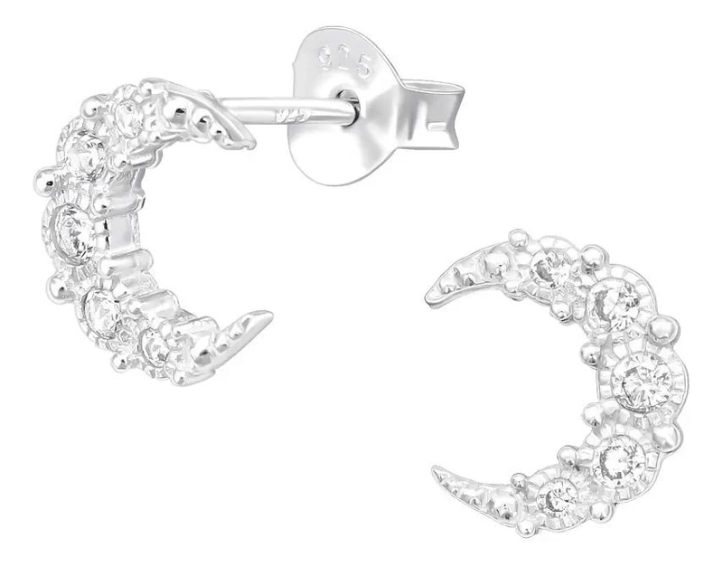 AROS LUNA BRILLANTE EN PLATA FINA 925 PARA MUJER - 1