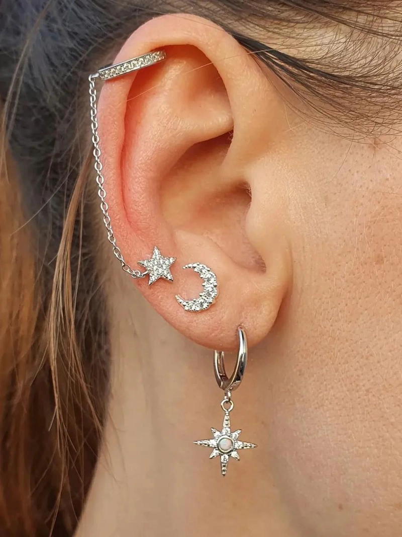 AROS LUNA BRILLANTE EN PLATA FINA 925 PARA MUJER - 2