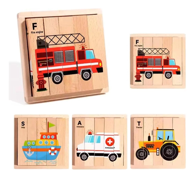 PUZZLE DE MADERA 4 EN 1 PARA APRENDER MEDIOS DE TRANSPORTE - 2