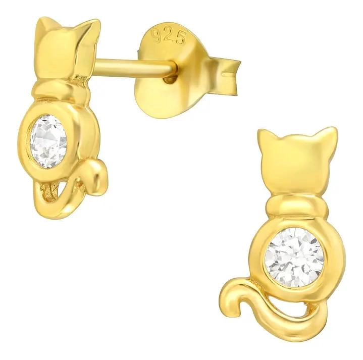 AROS DE PLATA 925 BAÑADOS EN ORO CON DISEÑO DE GATO - 1